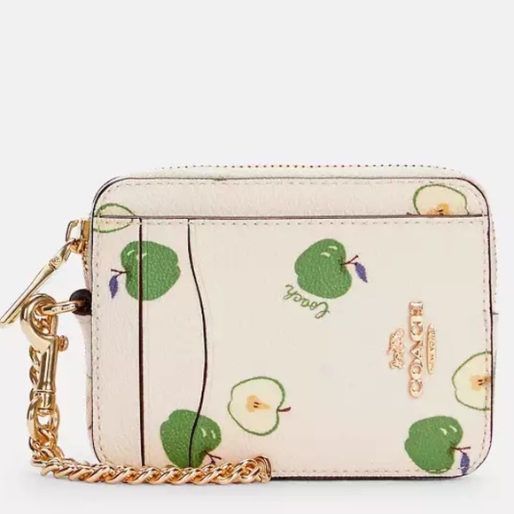Coach Zip Card Case With Apple Print - Picture 1 of 6